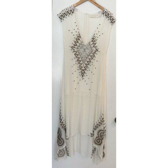 Jen's Pirate booty High Low Ivory Gold V Neck Beads Embroidered Zip Medium Boho - Picture 10 of 16